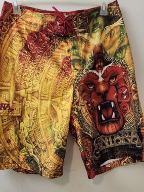 Dragonfly Y2K Vtg  Santana Board Surf Swim Trunks 34 Carlos Santana  Artwork